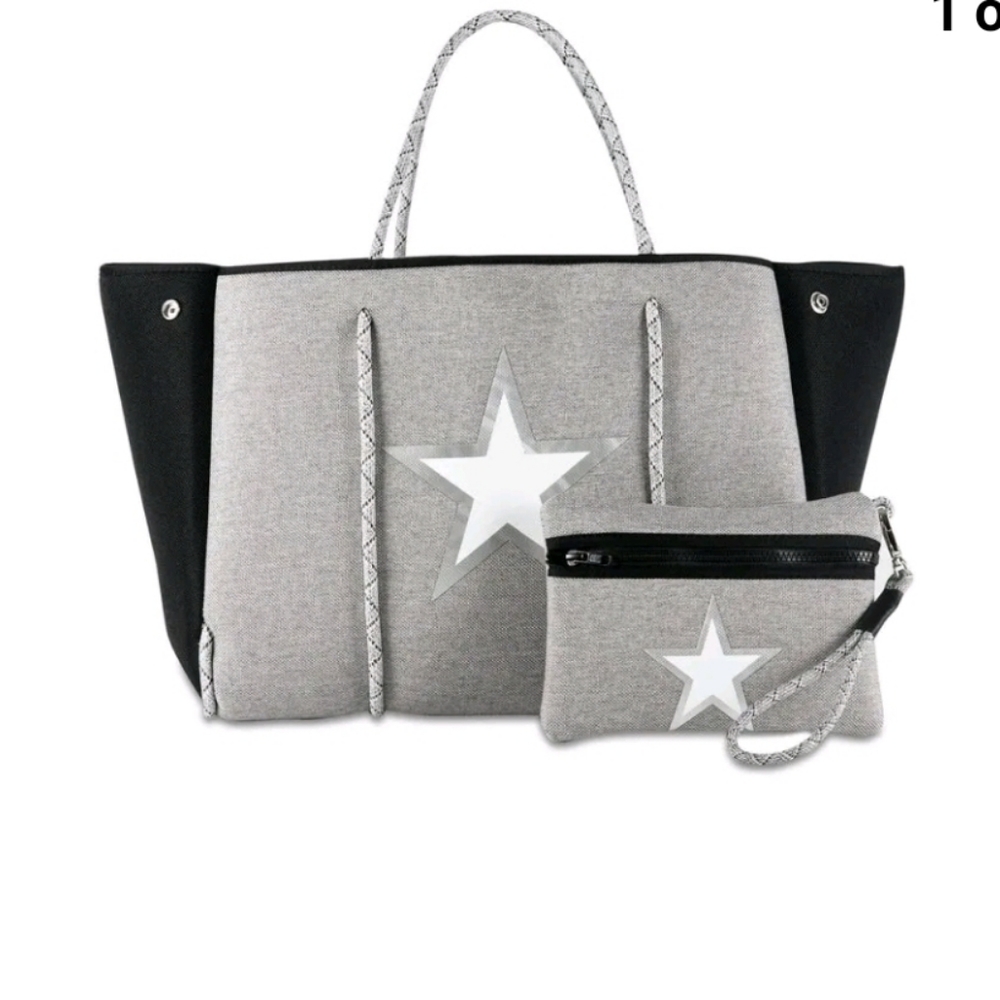 NEW DALLAS HILL Neoprene Tote Bag With Pouchette Grey With Star